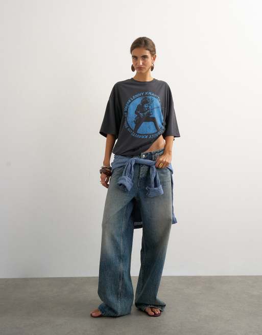 Topshop 'Lenny' oversized graphic tee in washed grey, 4 of 4