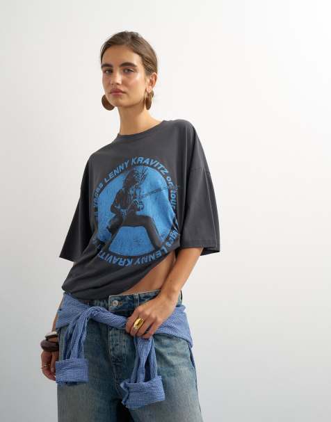 Topshop 'Lenny' T-shirt oversize con stampa in grigio slavato - view 1