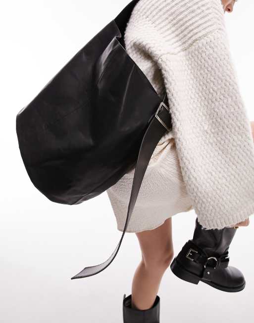 Topshop – Leo – Czarna torebka typu bucket ze skóry