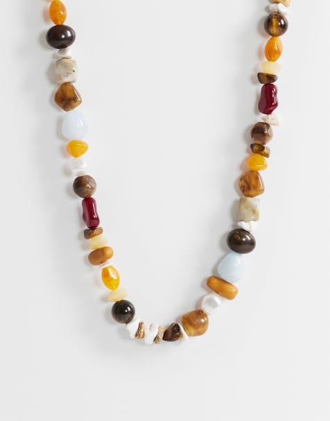 Topshop Leo semi precious beaded necklace in faux-pearl multi - view 1