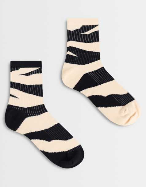 Topshop Leo set van 2 sokken met zebra print in zwart en wit - view 1