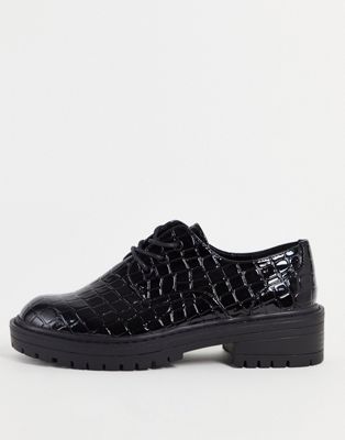 Topshop Leon lace up shoes in black croc - ASOS Price Checker