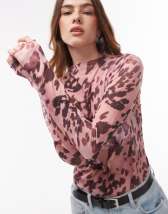 Monki long sleeve sheer ribbed top in brown leopard print