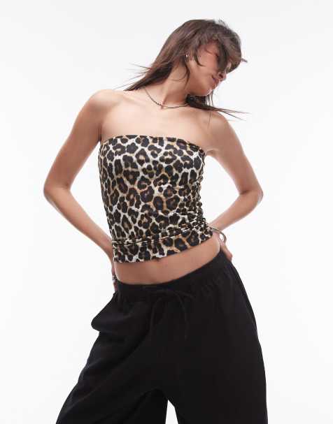 Topshop leopard print bandeau in brown - view 1