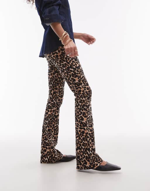 Topshop leopard print bootcut pants in brown ASOS
