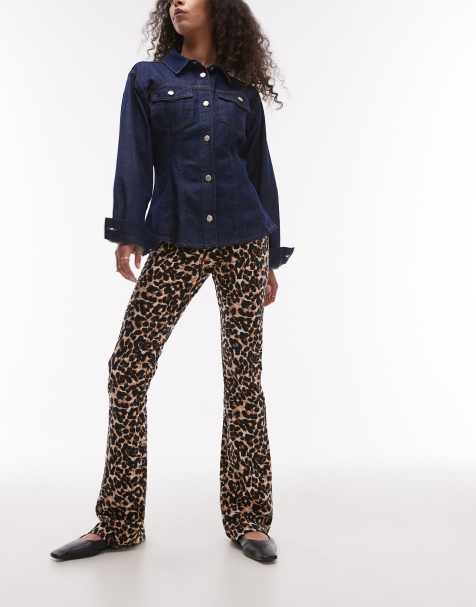 Topshop leopard print bootcut trouser in brown - view 1