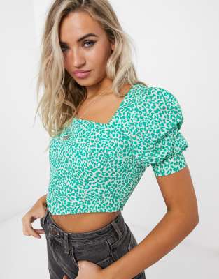 Topshop leopard print corset blouse in green | ASOS