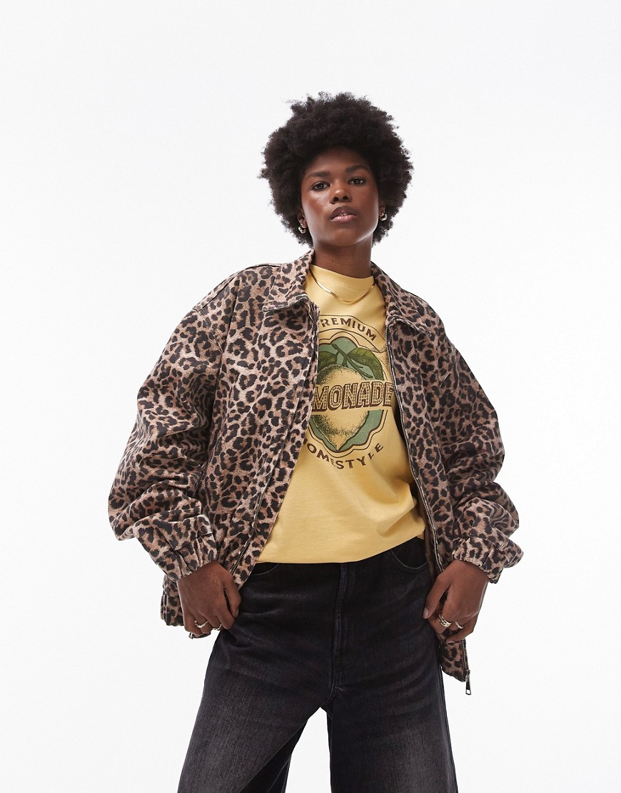 leopard print cotton bomber jacket-Multi