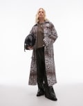 [Topshop] Topshop leopard print cotton long jacket with quilted lining-Multi M multi