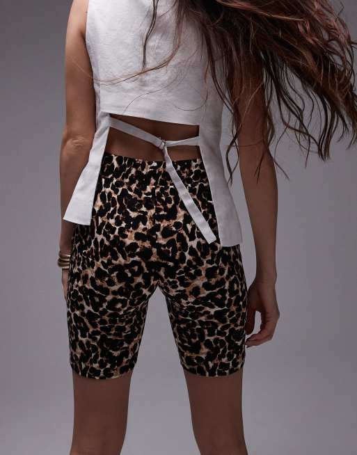 Topshop leopard print legging shorts in brown, 2 of 5