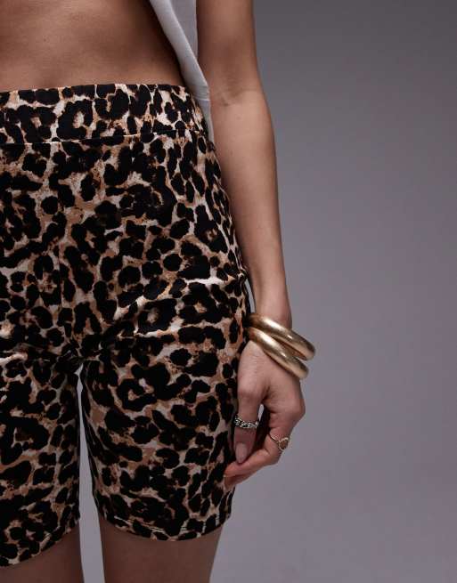 Topshop leopard print legging shorts in brown, 4 of 5