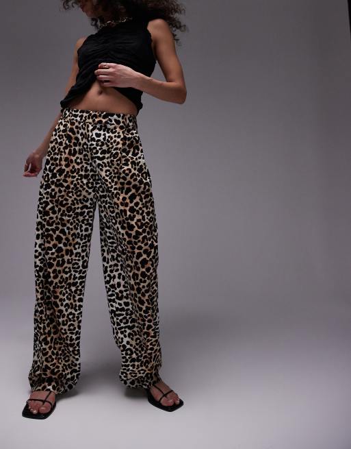 ASOS DESIGN cotton poplin wide leg pants in leopard print