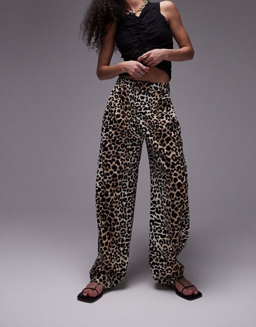 ASOS DESIGN cotton poplin wide leg trousers in leopard print