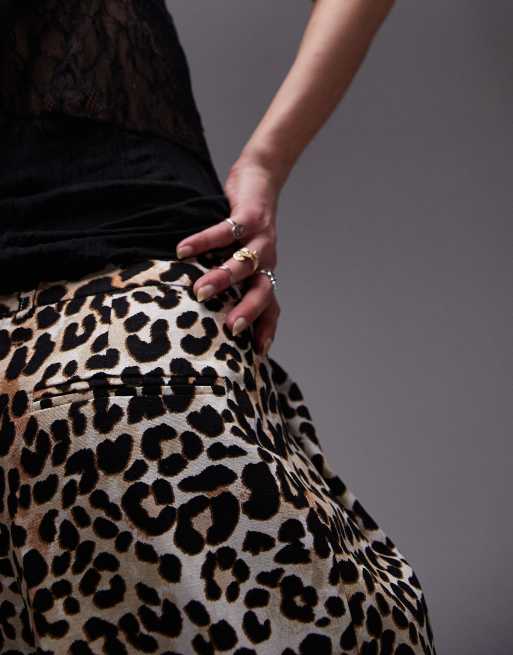 ASOS DESIGN cotton poplin wide leg trousers in leopard print