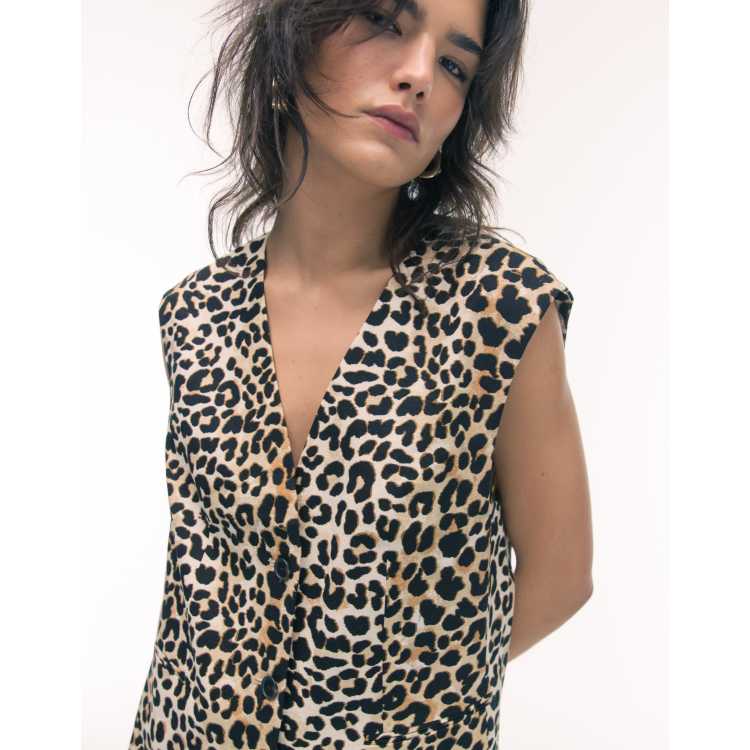 Topshop leopard print linen vest in multi | ASOS