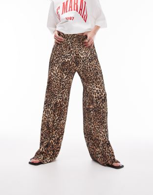 Topshop Leopard Print Plisse Pants-multi