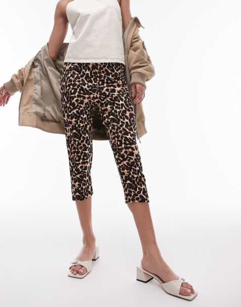 Topshop leopard print ponte capri in brown - view 1