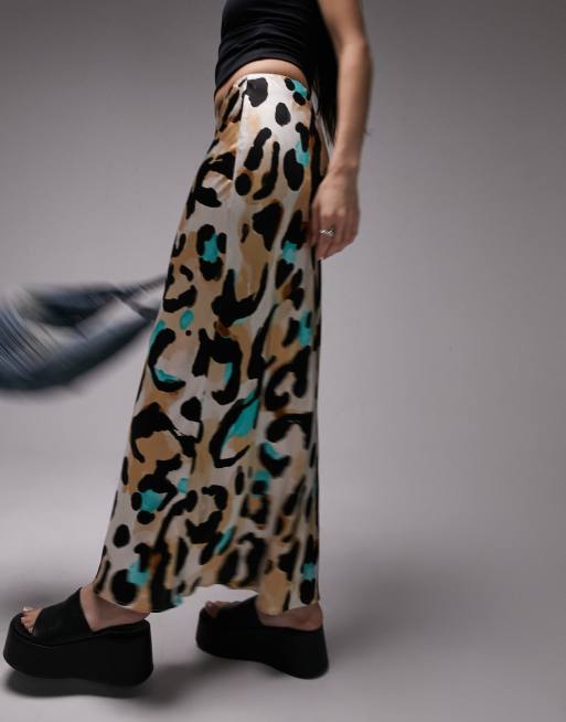 High waisted outlet leopard midi skirt