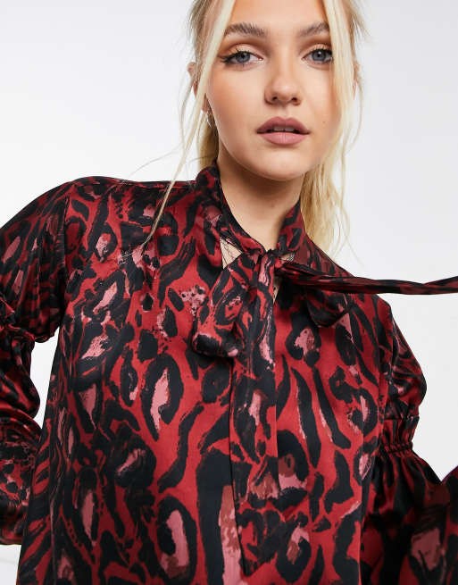 Ladies red sale animal print top