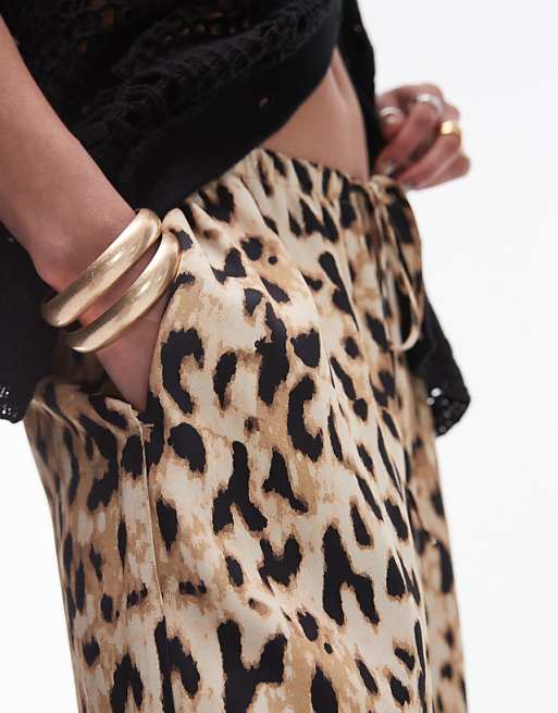 Topshop leopard printed satin straight leg tie waist pants Topshop leopard printed satin straight leg tie waist pants