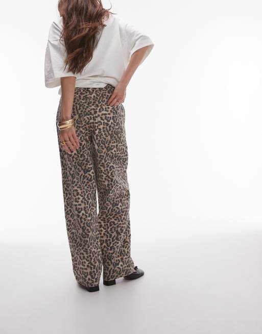 Topshop leopard straight leg denim pants in multi | ASOS
