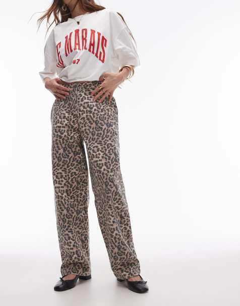 Topshop leopard straight leg jean trouser in multi - view 1