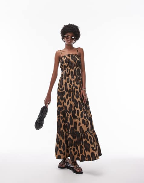 Topshop – Leopardmönstrad midiklänning i poplin med smock - view 1