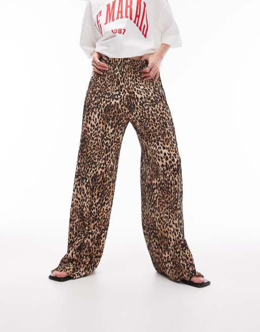 Topshop – Leopardmönstrade byxor med plissering