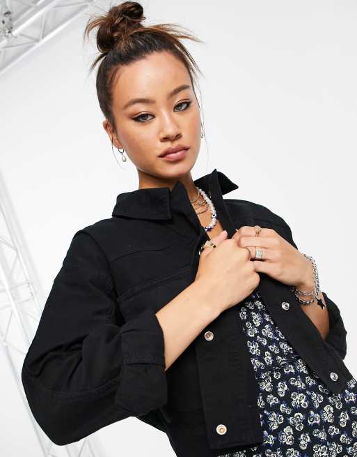 Topshop - Let, cropped jakke med utility-lommer i sort