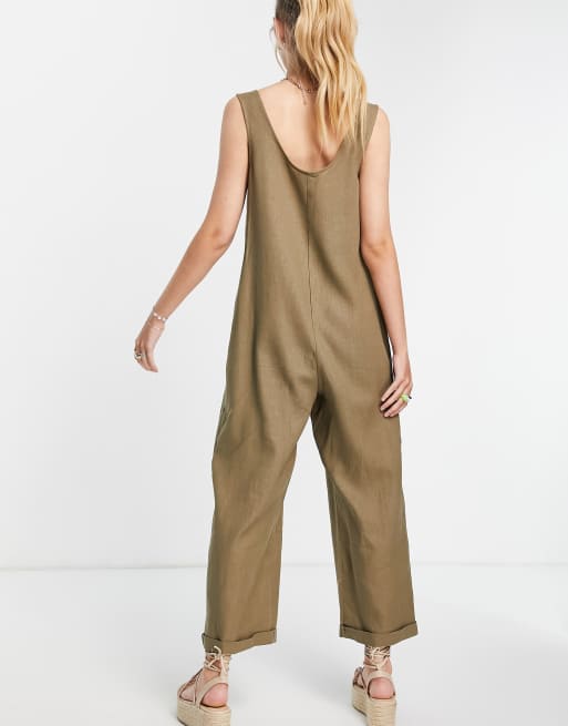 Topshop - Let jumpsuit med lommer og gennemgående knapper i kakigrøn, 4 af 4