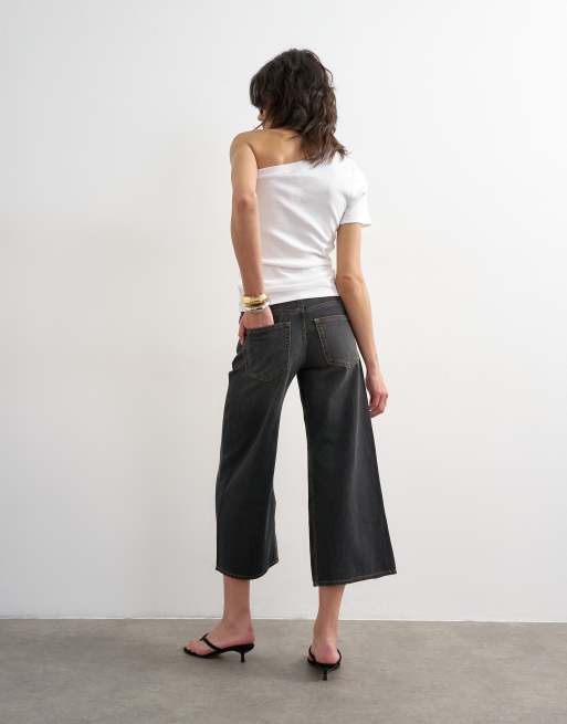 Topshop - Lette crop-jeans med brede ben i sort vask, 4 af 8