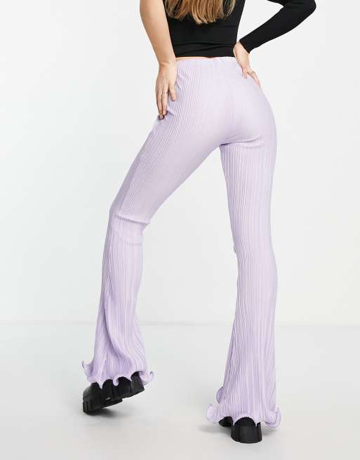 Topshop lettuce hem plisse flared trouser in lilac