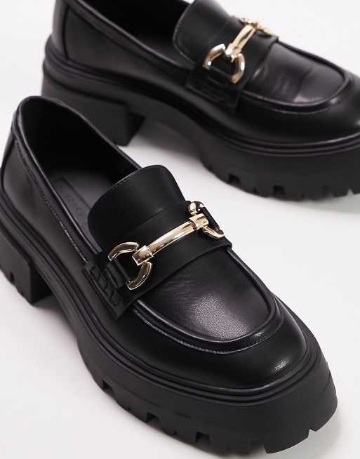 Topshop Lex chunky loafer with metal detail in black |