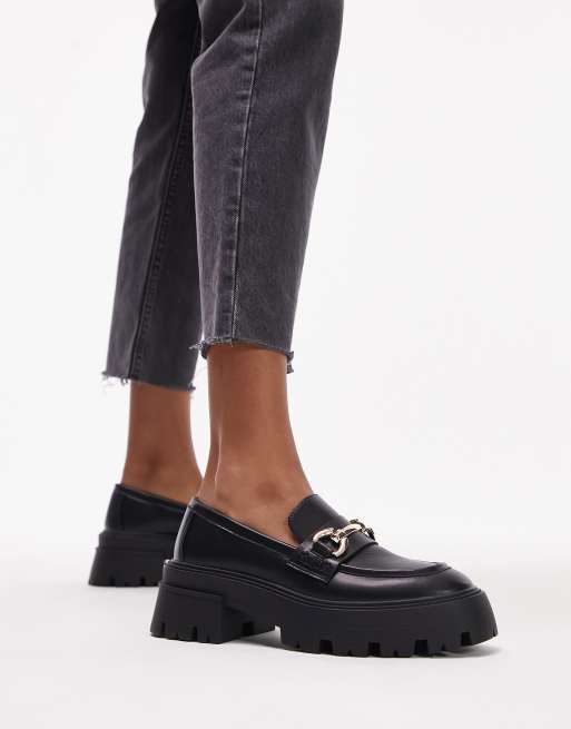 Topshop Lex chunky loafer with metal detail in black