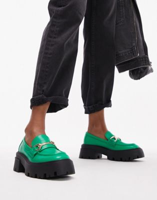 Topshop Lex chunky loafer with metal detail in green - ASOS Price Checker