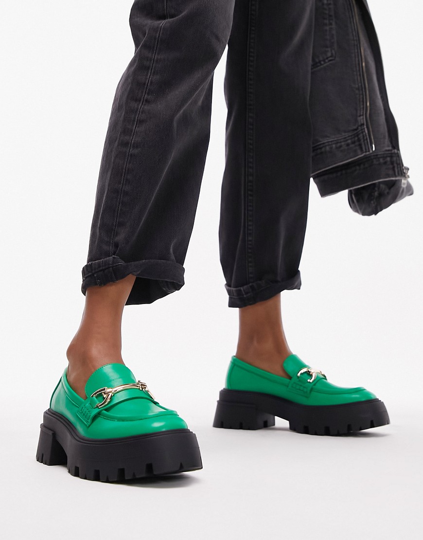 Topshop Lex chunky loafer with metal detail in green