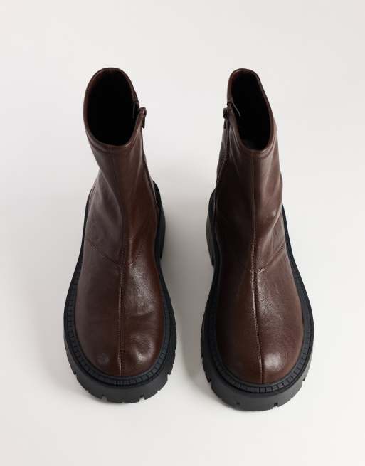 Topshop Liam masywne botki typu sock w kolorze czekoladowym, 3 z 4