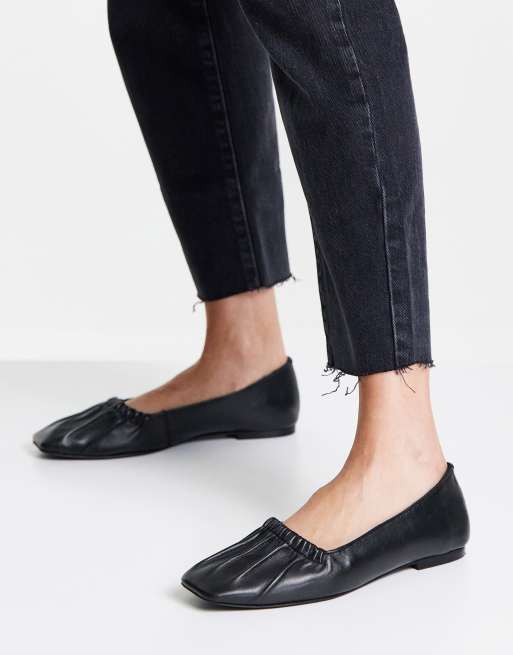 Topshop Libby Chaussures plates en cuir fronc Noir