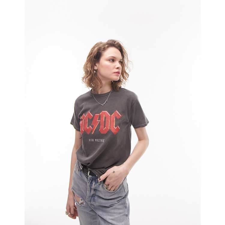 Topshop license graphic ACDC shrunken tee in charcoal ASOS