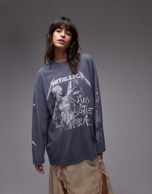 Topshop license graphic Metallica long sleeve skater in grey, 2 of 4