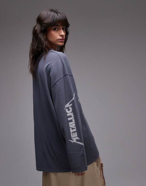 Topshop license graphic Metallica long sleeve skater in grey, 4 of 4