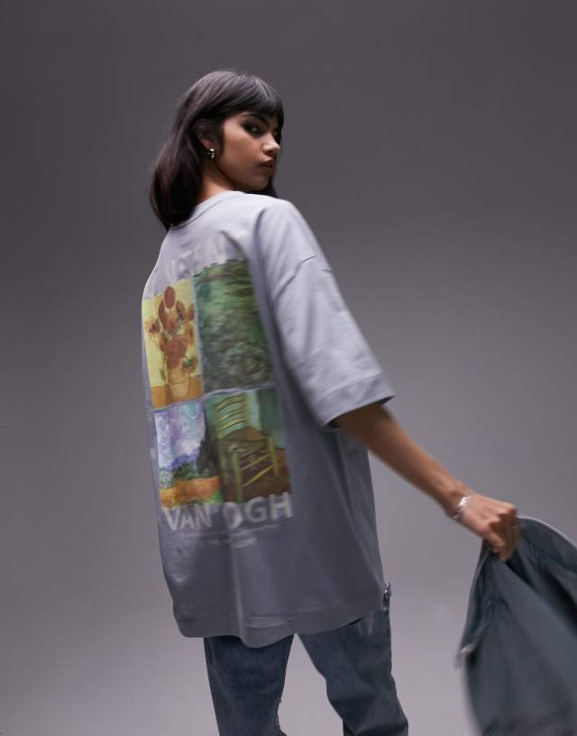 Topshop license graphic National Gallery Van Gogh oversized tee in blue