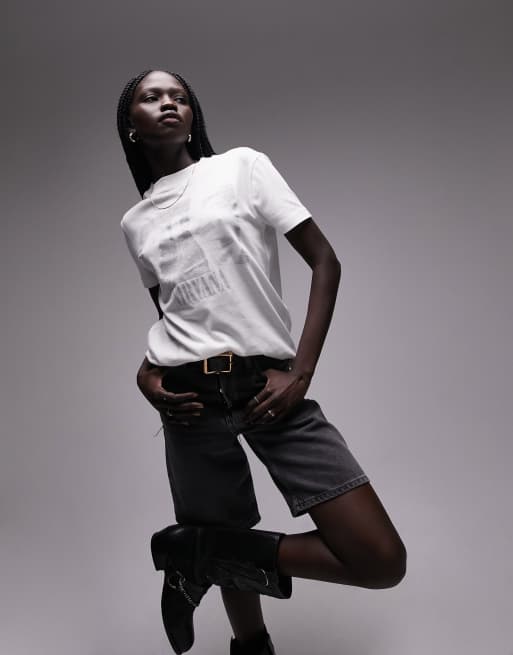 Topshop license graphic Nirvana mono  boxy tee in white
