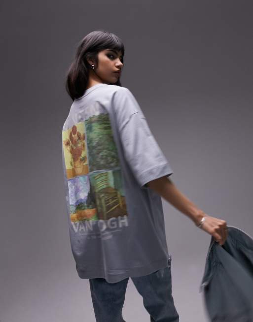 Topshop licensed graphic National Gallery Van Gogh oversized tee in blue
