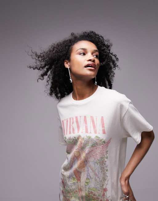 Topshop licensed graphic Nirvana forest print oversized tee in cream