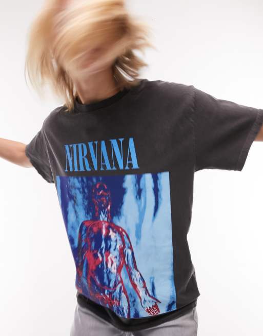 Topshop licensed graphic Nirvana oversized tee in grey