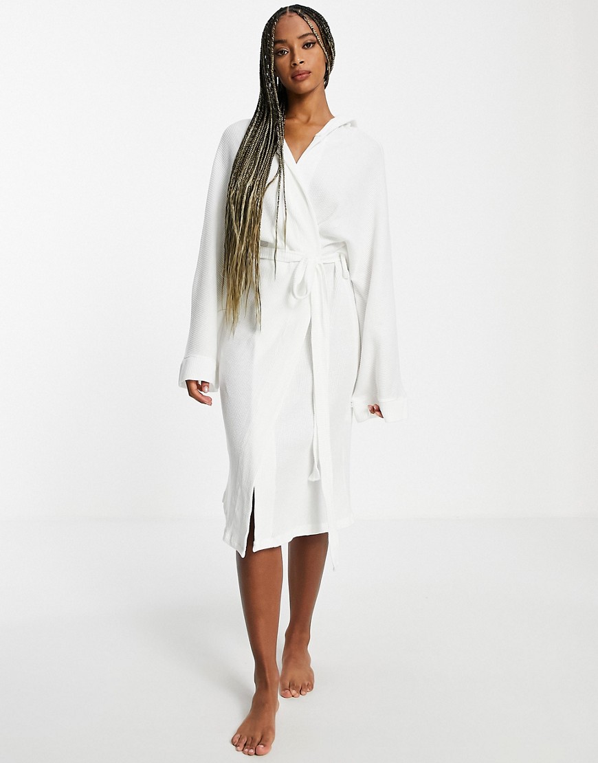 Topshop - Lichtgewicht badjas met wafeltextuur en capuchon in wit
