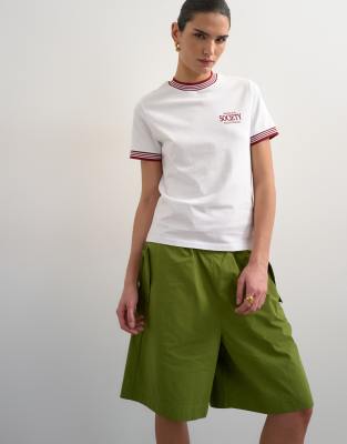 Topshop Lifestyle Club Society Graphic Tee With Tipping In White