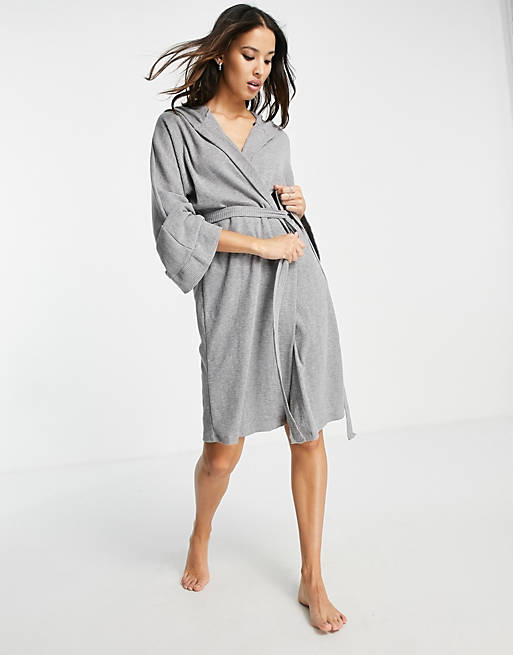  Topshop light weight hooded waffle robe in grey marl 