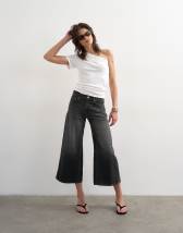 Topshop light weight wide crop jean in washed black